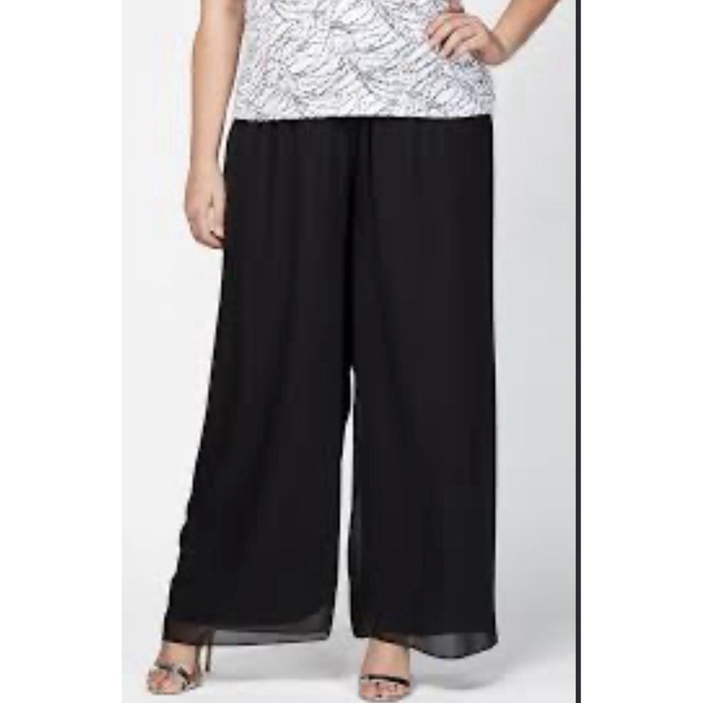 Alex Evenings 3X Black Chiffon Basic Straight Leg Pants Wide Formal Evening NWT